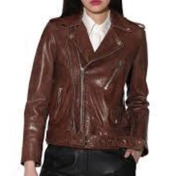 Walter Baker Brown Leather Moto Jacket Size Large NWT